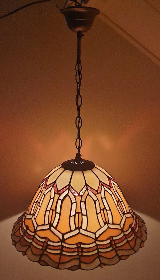 Grande lampada a sospensione in vetro colorato/Tiffany, Belgio – Massive, hanglampen, Glass (photo 2 of 35)