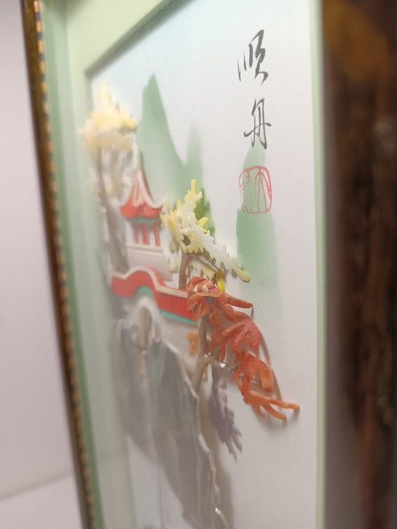 Image 1 of 3D shadow box with carved mother of pearl