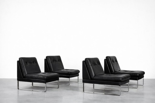 Vintage Mid-Century German Modern Minimalist Leather & Chrome Modular Sofa from Klöber, 1980s, Set of 4