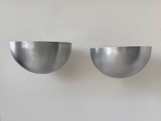 Image 1 of Paire d'appliques XL vintage, métal brossé, Italie, 1970