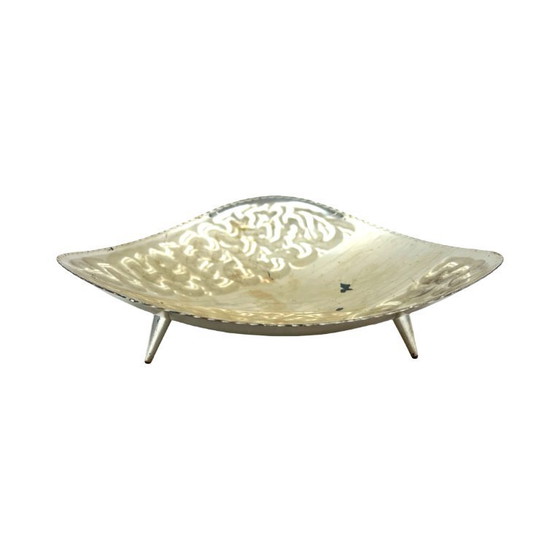 Image 1 of Vintage plated plate on leaf-shaped legs, silver-plated, Germany, 1970s.