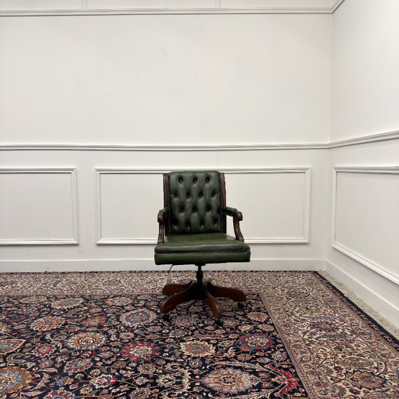 Green English Chesterfield Office Chair – Leather, Wood (photo 2 of 8)