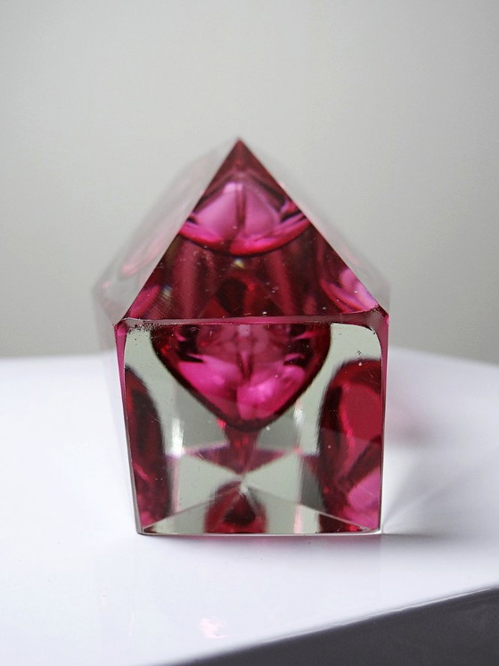 Image 1 of Sommerso faceted Murano vase in pink glass and crystal, 1950s-60s