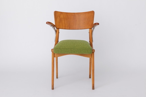 Vintage Armchair 1950s Germany, Beech Wood Chair, Restored & Reupholstered, Light Green Seat, Mid Century Modern