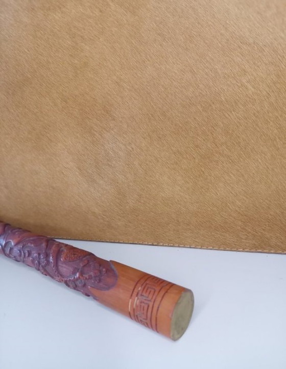 Image 1 of Ancient Chinese calligraphy brush – Wooden handle with carving – Bone – Animal hair (horse)