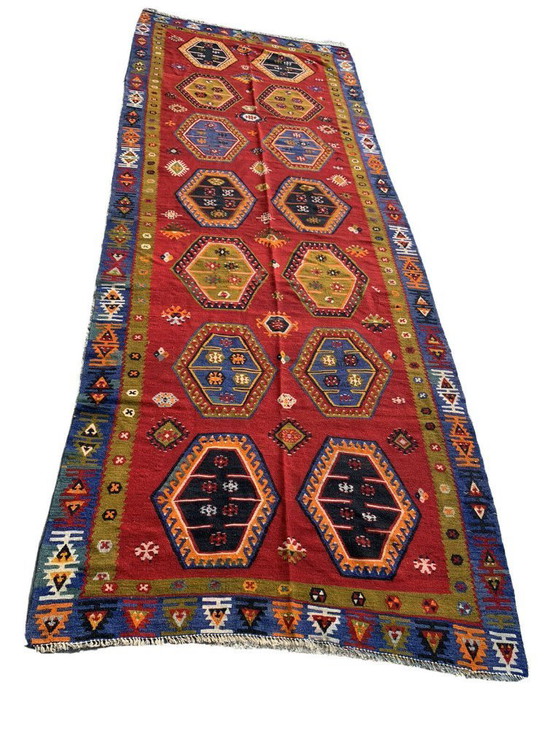 Image 1 of Antieke Turkse Sarkisla Kelim, Antiker Anatolië hier Sarkisla Kelim 372 x 140 cm