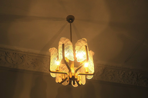 Image 1 of Acanthus Leaf Chandelier in Brass and Glass by Carl Fagerlund for Orrefors, 1960s