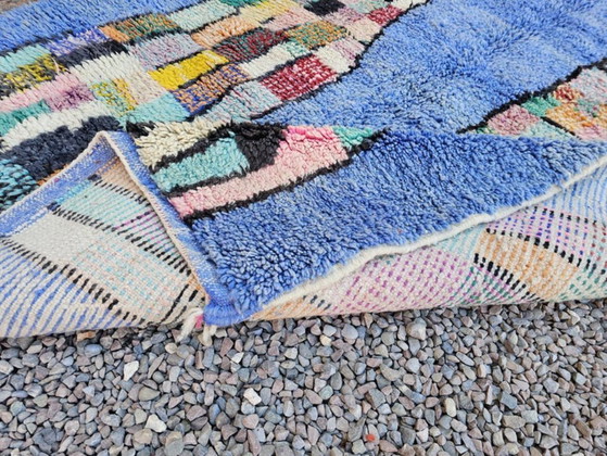 Image 1 of Alfombra marroquí azul bígaro de 3x2 m - Alfombra geométrica pixelada vibrante