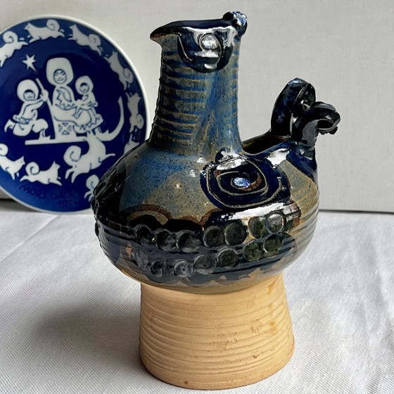 Image 1 of Sculpturaal vogelbeeldje van steengoed door Hanne Stentøj - Danish Ceramics Cobalt Blue, 1960