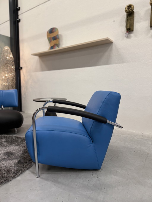 Leolux Scylla fauteuil Blauw zwart leer