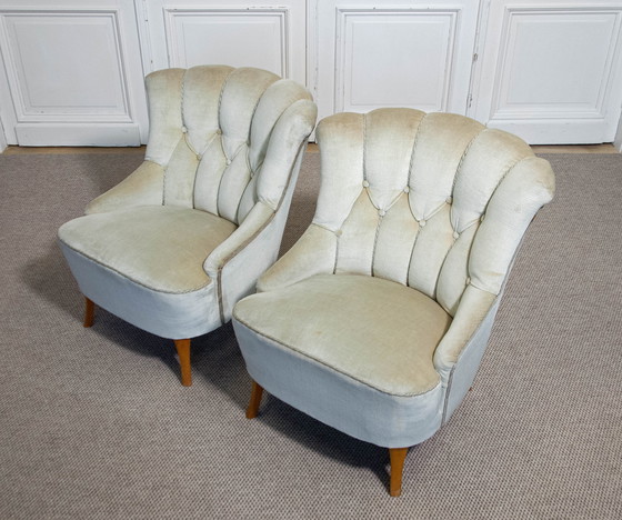 Image 1 of Paire de "chaises à pantoufles" suédoises des années 1940