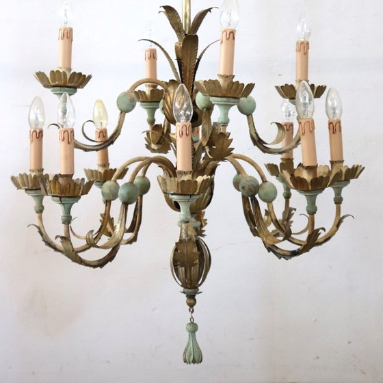 Lustre en bois laqué et fer, 12 ampoules, Italie, début du XXe siècle – Wood (photo 4 of 13)