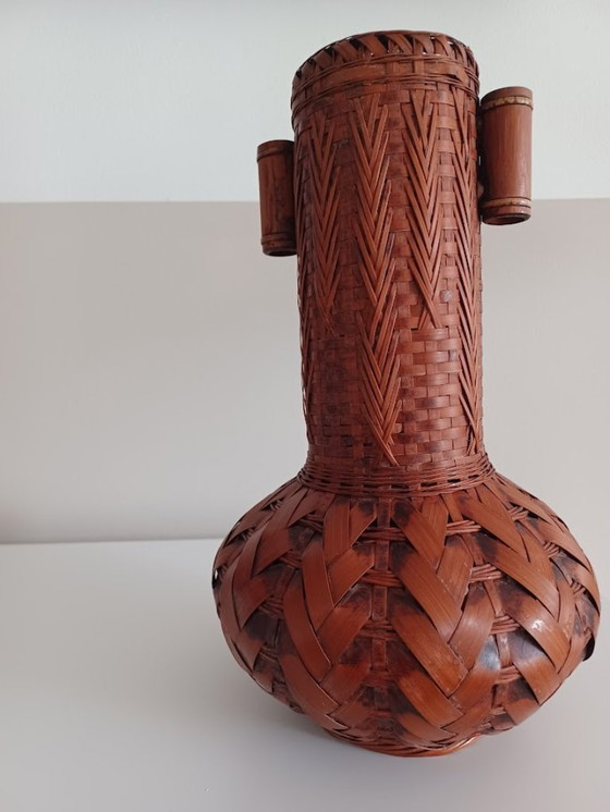 Image 1 of Ikebana hanakago - vintage Japanese bamboo vase. Handwoven. Craft. Mid - Century.