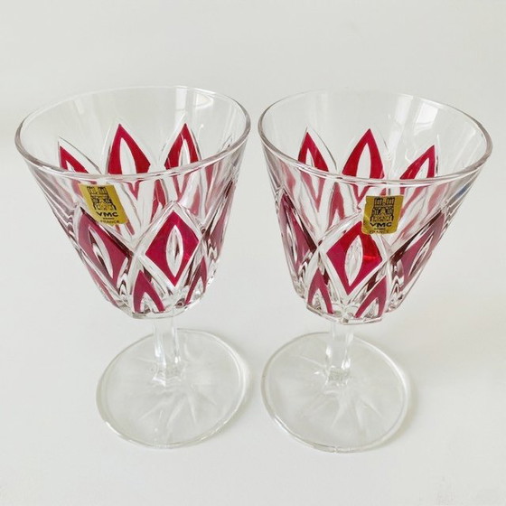 Image 1 of Set vintage VMC France Reims champagne glazen Harlequin 1960's nieuw