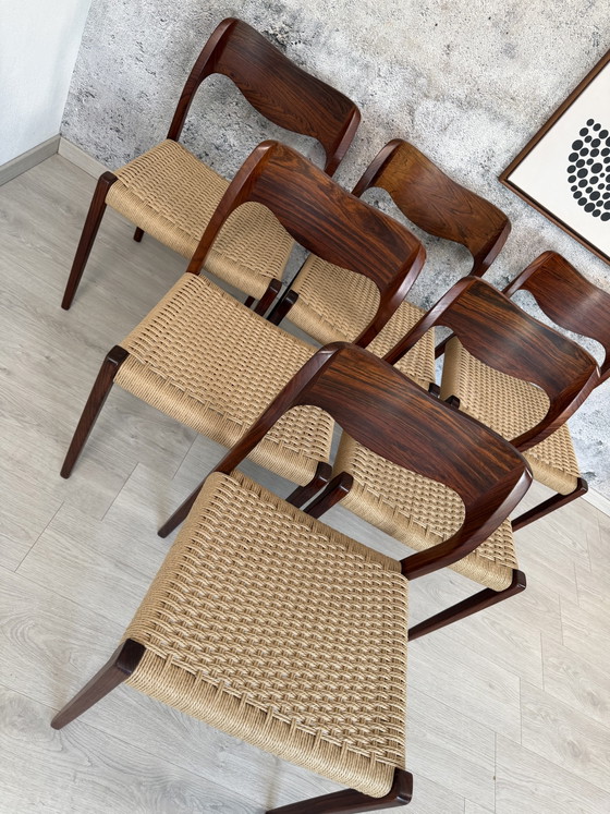6er Set Palisander Stühle Møller Modell 71 Geflecht Neu, 60er – Niels Otto Møller, Esszimmerstühle, Wood (photo 3 of 15)