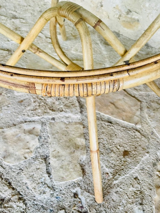 Image 1 of Tavolino vintage in rattan e bambù con piano in vetro, anni '60