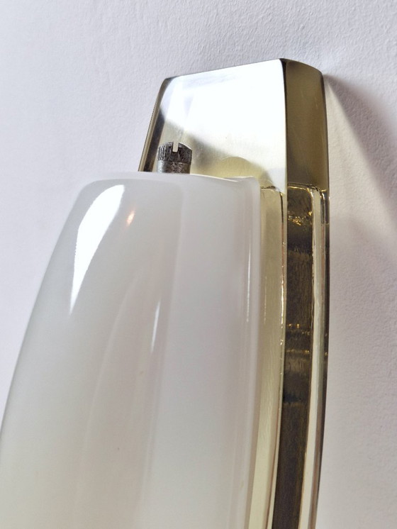 Image 1 of Lampada da parete Veca in vetro bianco e ambra Made in Italy Art Deco