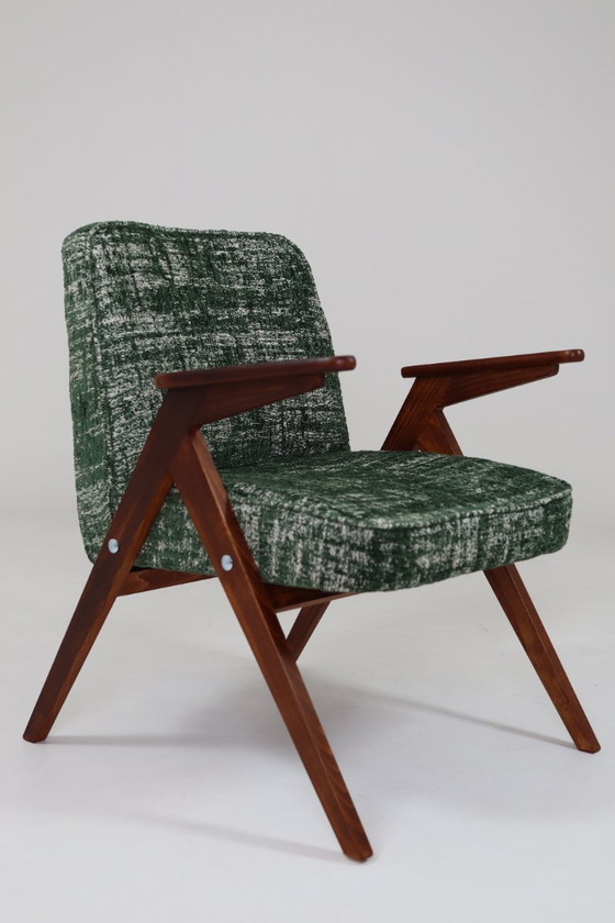 Image 1 of Sedia da salotto scandinava verde Design vintage Boho Rivestimento in tessuto melange, 1960, Polonia