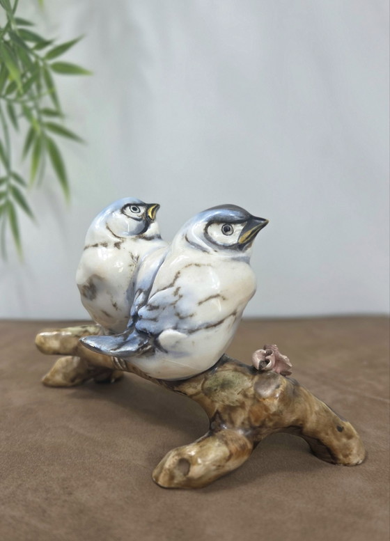 Vintage Bruno Merli Sculpture, Two Birds on a Flowering Branch, Signed Italian Ceramic, Decorative Objects (photo 3 of 10)