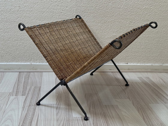 Image 1 of Vintage Rattan and Metal Magazine Rack
