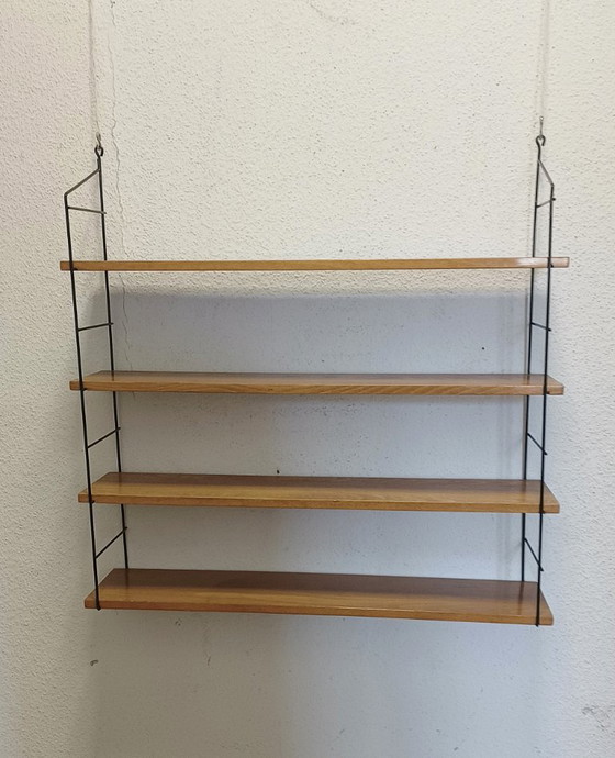 Wandregal aus den Fünfzigern mit vier Ablagen. – Wandschrank, Metal, Wood (photo 5 of 9)