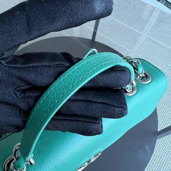 Image 1 of Chanel Caviar 25CM 2017 Urban Handle Quilted Grained Calfskin Green Blue Silver Hardware Series 23