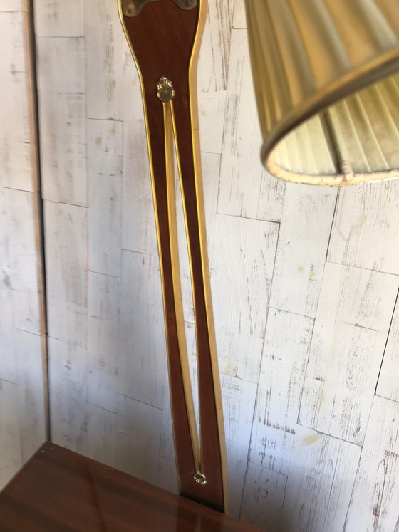 Meuble bar en noyer style Art Déco avec lampe, années 1950 – Laiton (photo 10 of 11)