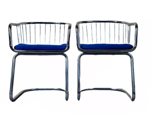 2x 60s 70s wire chair armchair dining chair metal chrome-plated design