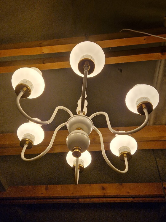Image 1 of Rare Mid-Century Czech Lighting Set – 6-Arm Chandelier + Wall Lamp by Drukov, 1960s