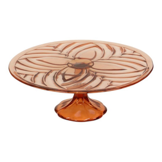 Image 1 of Piatto da torta Art Déco rosa e arancione