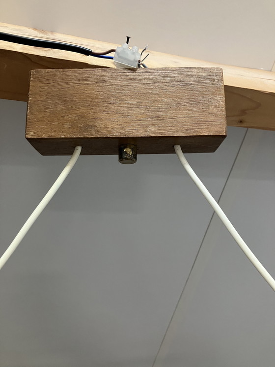 Image 1 of Vintage Scandinavische hanglamp met teak hout en houten kap