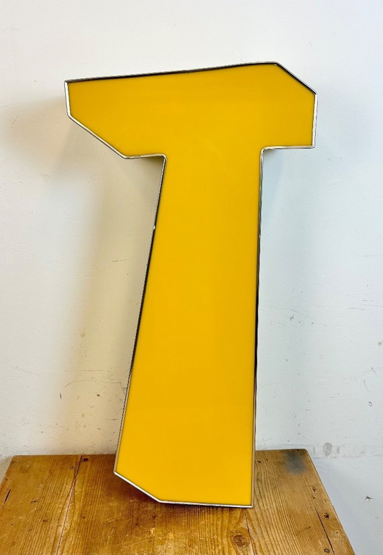 Image 1 of Large Vintage Yellow Illuminated Letter T, 1980s