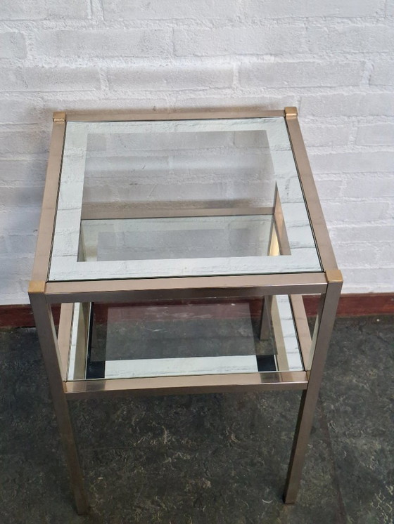 Image 1 of Hollywood Regency Brass Two-Tier Mirrored Side Table