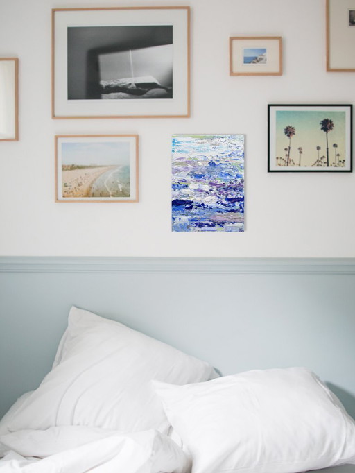 VOLT ultramarine - abstract schilderij blauw wit zilver – klein modern kunstwerk