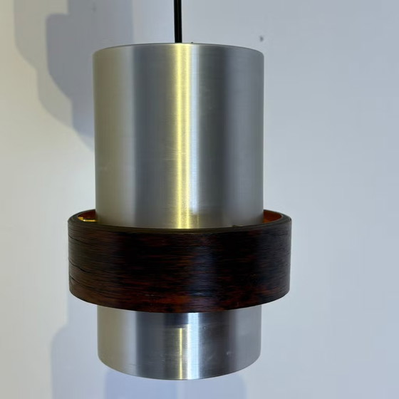 Jo Hammerborg, Vintage Pendant lamps with Rosewood ring, Fog & Mørup, Aluminium, Brown, Scandinavian (photo 10 of 14)