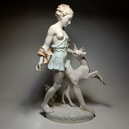 Hutschenreuther - Dama seminuda e Cervo - 52,5cm - Porcellana