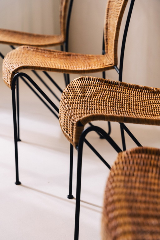 Chaises en osier Frederic Weinberg avec pieds en fer forgé