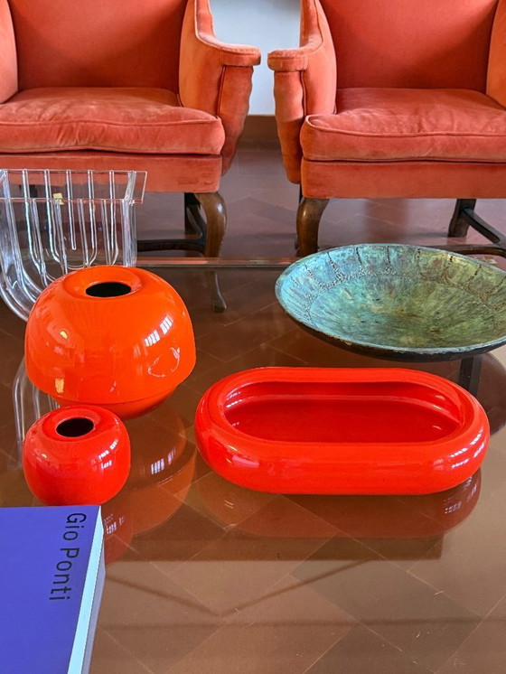 Image 1 of Vase en céramique orange de l'ère spatiale, Sicart Italie vers 1970