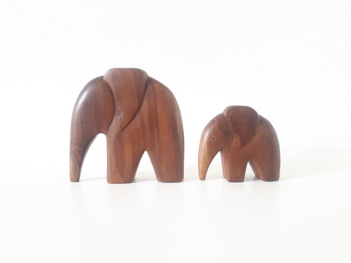 set 70s teak elephants