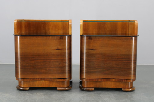 1940s Pair of Nightstands in Walnut Finish ,Czechoslovakia