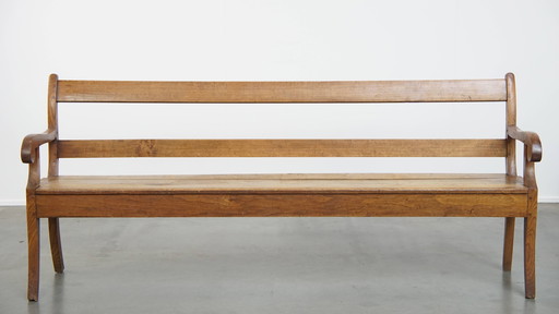 Antique French Elm Wooden Hall Bench/Dining Table Bench From Early 19th Century