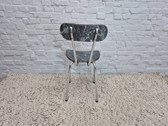 Lot de 4 Chaises de Cuisine Vintage Brabantia, Formica Effet Marbre Noir avec Accent Doré, Pays-Bas, Années (photo 7 of 8)