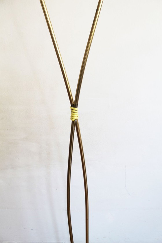 Image 1 of Organic Mid-Century Modern Floor Lamp in Brass and Milk Glass, Czechoslovakia