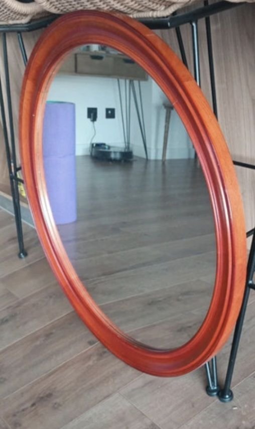 Mid-Century Italiaanse Gebogen Houten Ovale Wandspiegel – Jaren 70