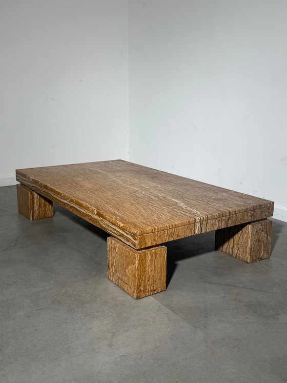 Structural Travertine Rosso Coffee Table – Brutalist Design (photo 3 of 9)