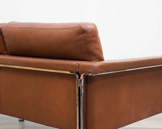 Image 1 of Divano in pelle a due posti, anni '70, produttore Sitag, pelle marrone cognac.