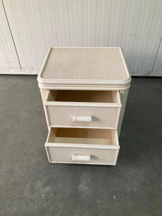 Image 1 of Comodino vintage in rattan e bambù, bianco sporco, anni 70/80