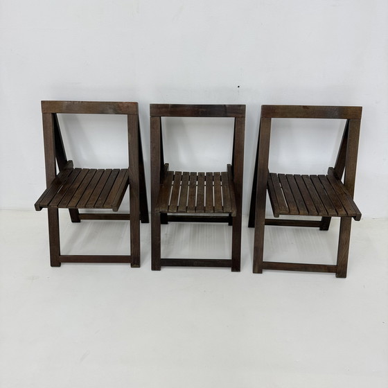 Image 1 of Set of 3 Aldo Jacober for Alberto Bazzani Wooden Folding Chairs, 1960’s