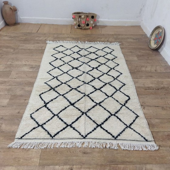 Image 1 of Authentiek Beni Ourain tapijt 200 x 133 cm – Handgemaakt Marokkaans wollen tapijt