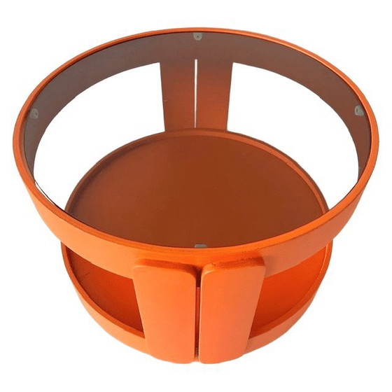 Image 1 of Vintage mid-century space age orange mobile side table on wheels 1960s